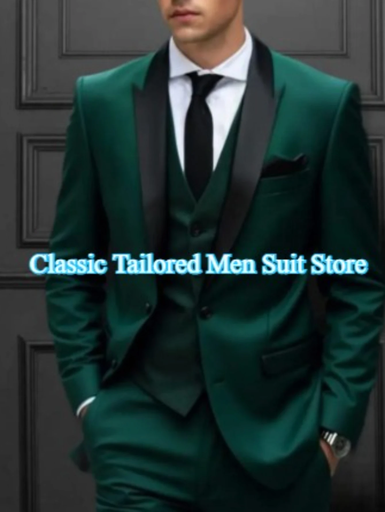 

New Dark Green Men Suit Wedding Party Formal Occasion Groom Groomsman Prom Business Male Tuxedos 3 Piece Set Jacket Vest Pants