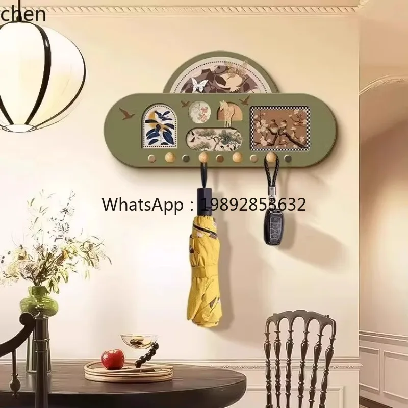 Vintage Style Storage Rack Pegboard Design Entryway No-Drill Hook High-End Clothes Rack Integrated Picture Hanger