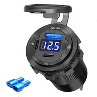 78W USB Car Charger QC3.0 & Dual PD Type C 3-Ports Waterproof Power Outlet Socket w/ Voltmeter Switch Metal Quick Charge Adapter