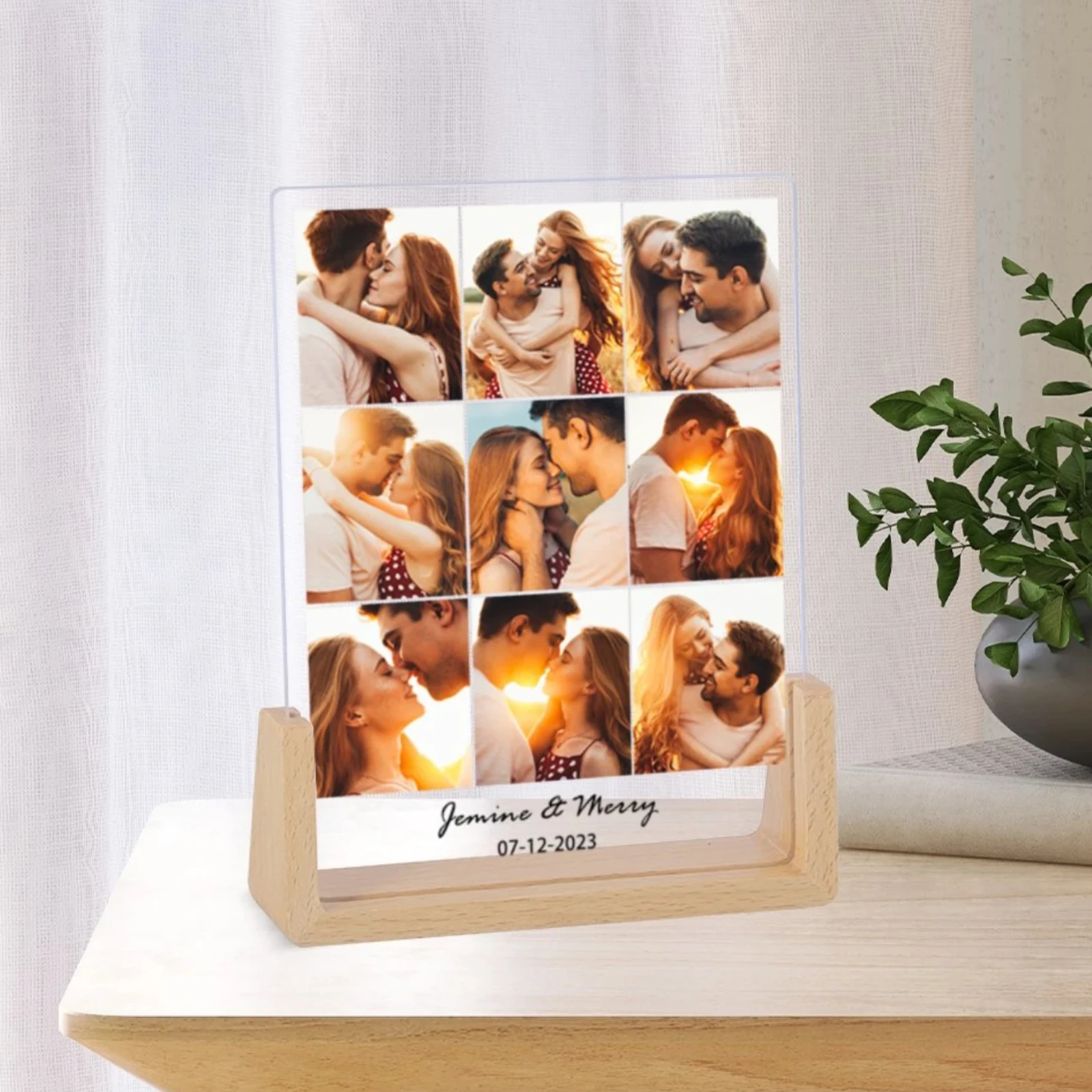 Custom Couple Photo Collage Frame Personalized Valentine\'s Day Gift Ideas Home Decoration Picture Frame for Boyfriend Girlfriend