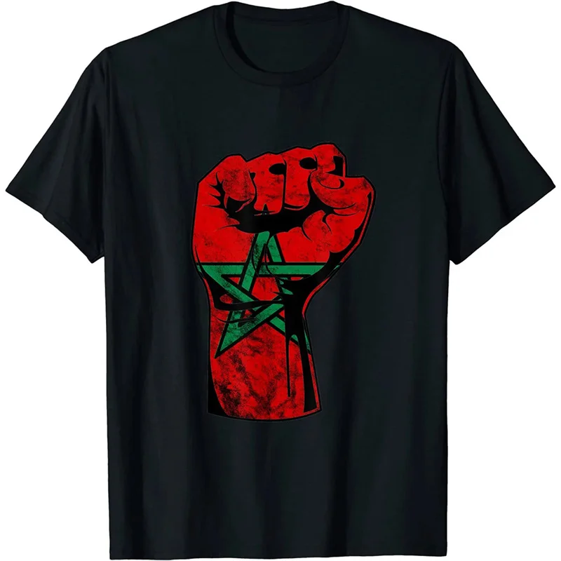 Morocco Flag Graphic T-shirt Summer Fashion Mens Short Sleeve National Emblem 3D Printed T Shirt Trend Causal Loose Tees Tops