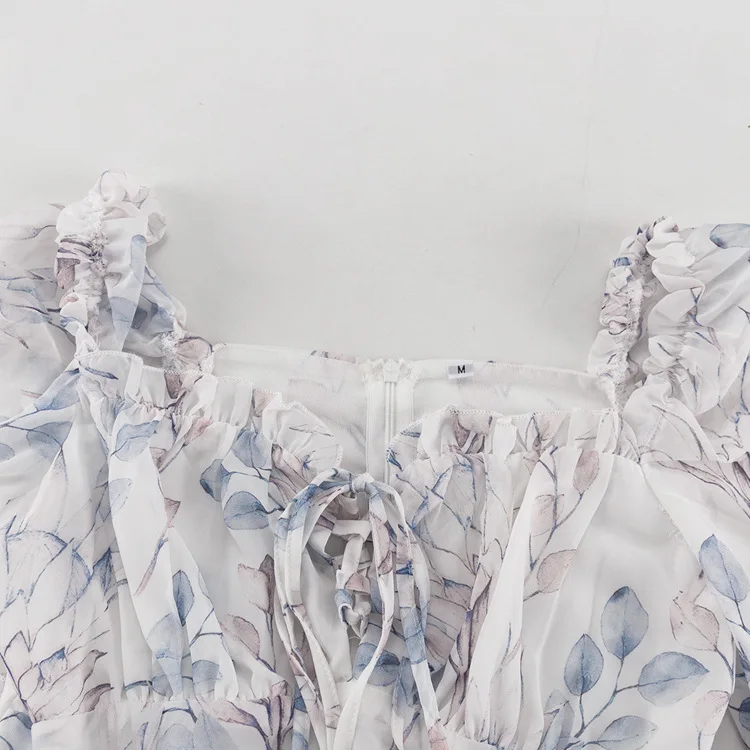 Modna, dopasowana sukienka damska z nadrukiem, obcisła, z kwadratowym dekoltem, z długim rękawem, mini, elegancka, z wysokim stanem, plisowana sukienka damska.