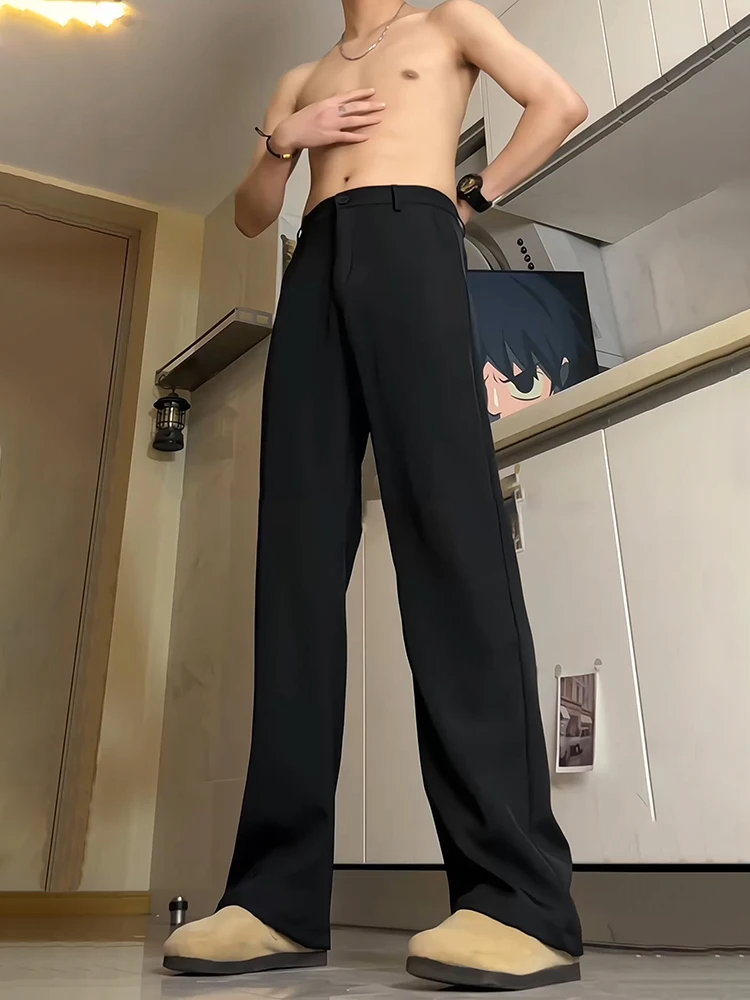 Bla Ice Silk Men's Casual Pants High Waist Drapey Leg Lengthening Summer Leisure Suit Trousers Faionable Youth Sle