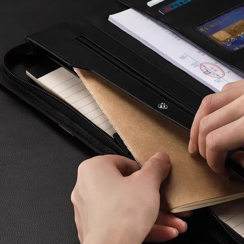 A4 Folder Office Supplies File Splint Multi-functional Leather Folder Business Large Document Clip Zipper