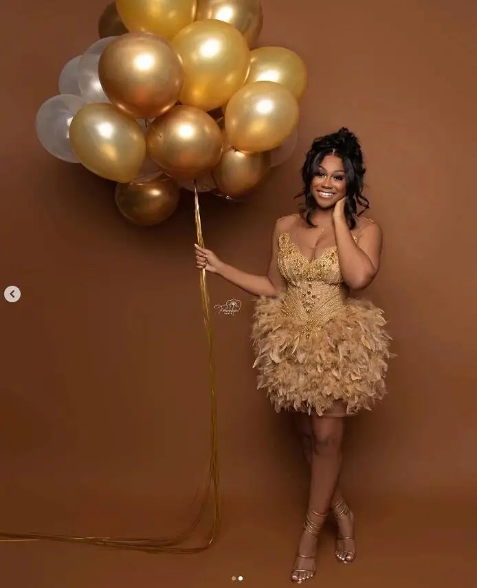 Gold African Short Prom Birthday Dresses Crystal Beaded Ostrich Feather Black Girl Slay Queen Formal Gown vestidos de gala