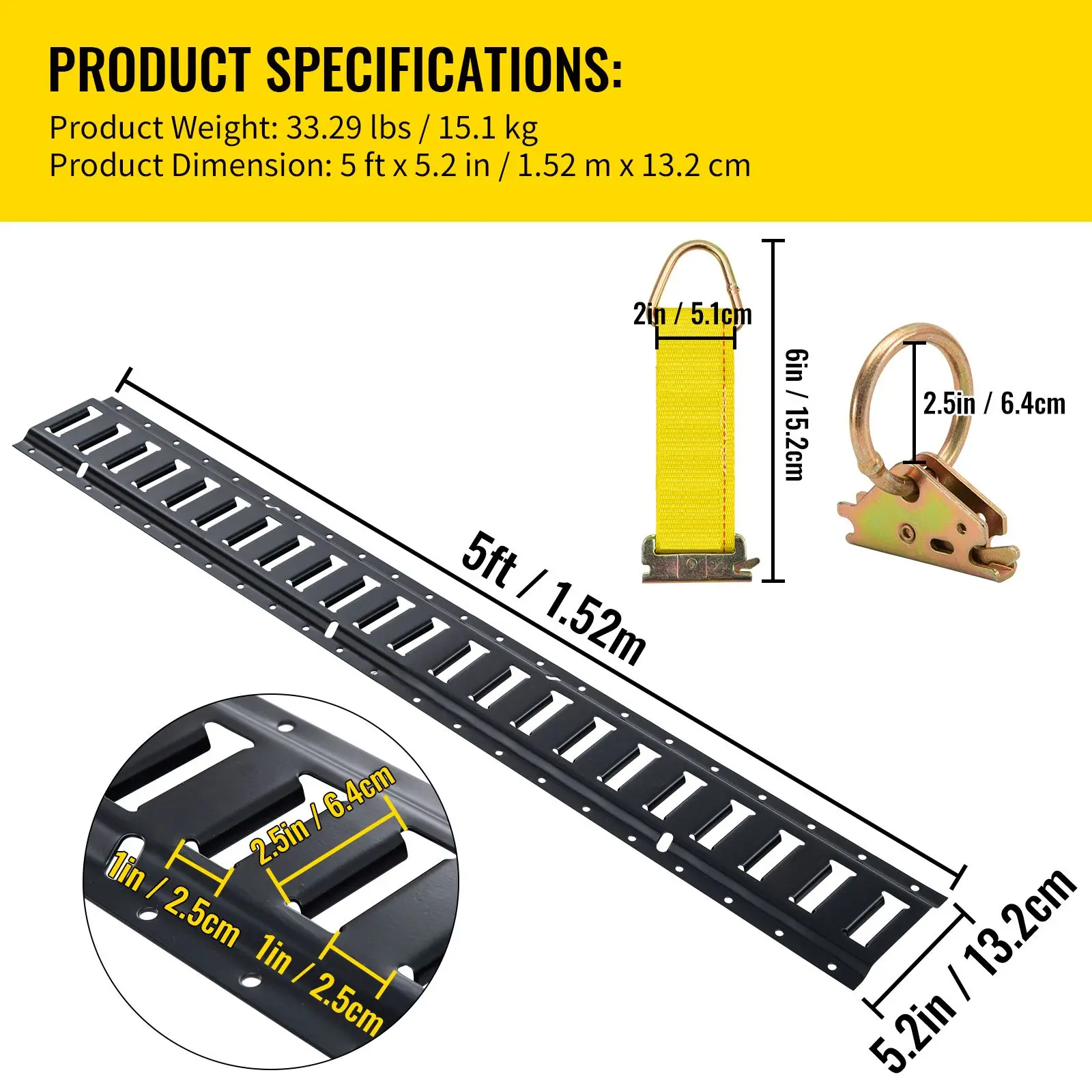 E Track Tie-Down Rail Kit, 30PCS 5FT E-Tracks Set Includes 4 Steel Rails & 2 Single Slot & 8 O Rings & 8 Tie-Offs with D-Ring & 8 End Caps, Securing Accessories for Cargo, Motorcycles, and Bikes