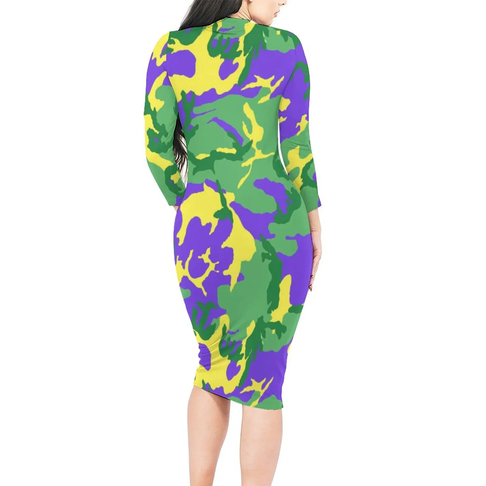 Mardi Gras Camo Dress Long Sleeve Colorful Camouflage Streetwear Dresses Spring Kawaii Bodycon Dress Pattern Oversized Clothing