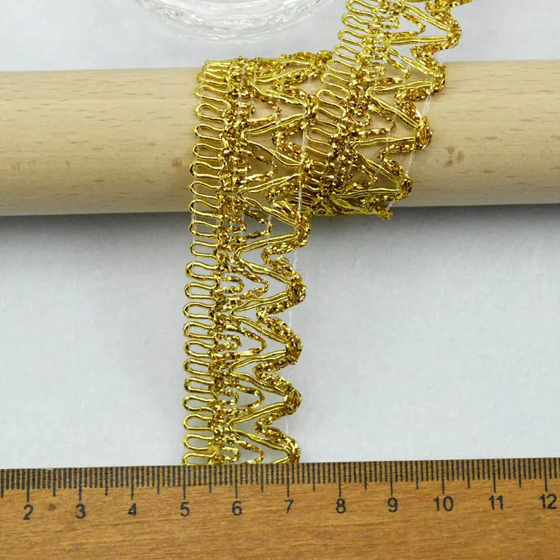 5m/16.4ft each Pack big wide 2.3cm gold trims sewing fabric curve accessory handmade DIY craft ribbons webbing dress decoration