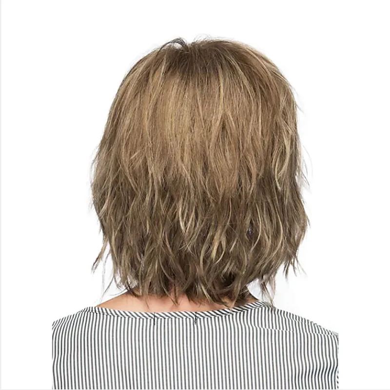 HAIRChain-Perruque synthétique brune blonde avec frange pour femme, cheveux courts bouclés, Y