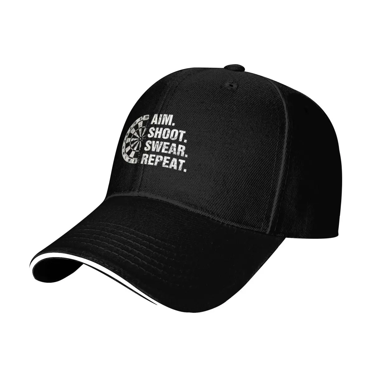 Aim Shoot Swear Repeat Dartboard Dart Player Baseball Cap Snapback Flat Bill Strapback Dad Hat Six Panel Structured Crown
