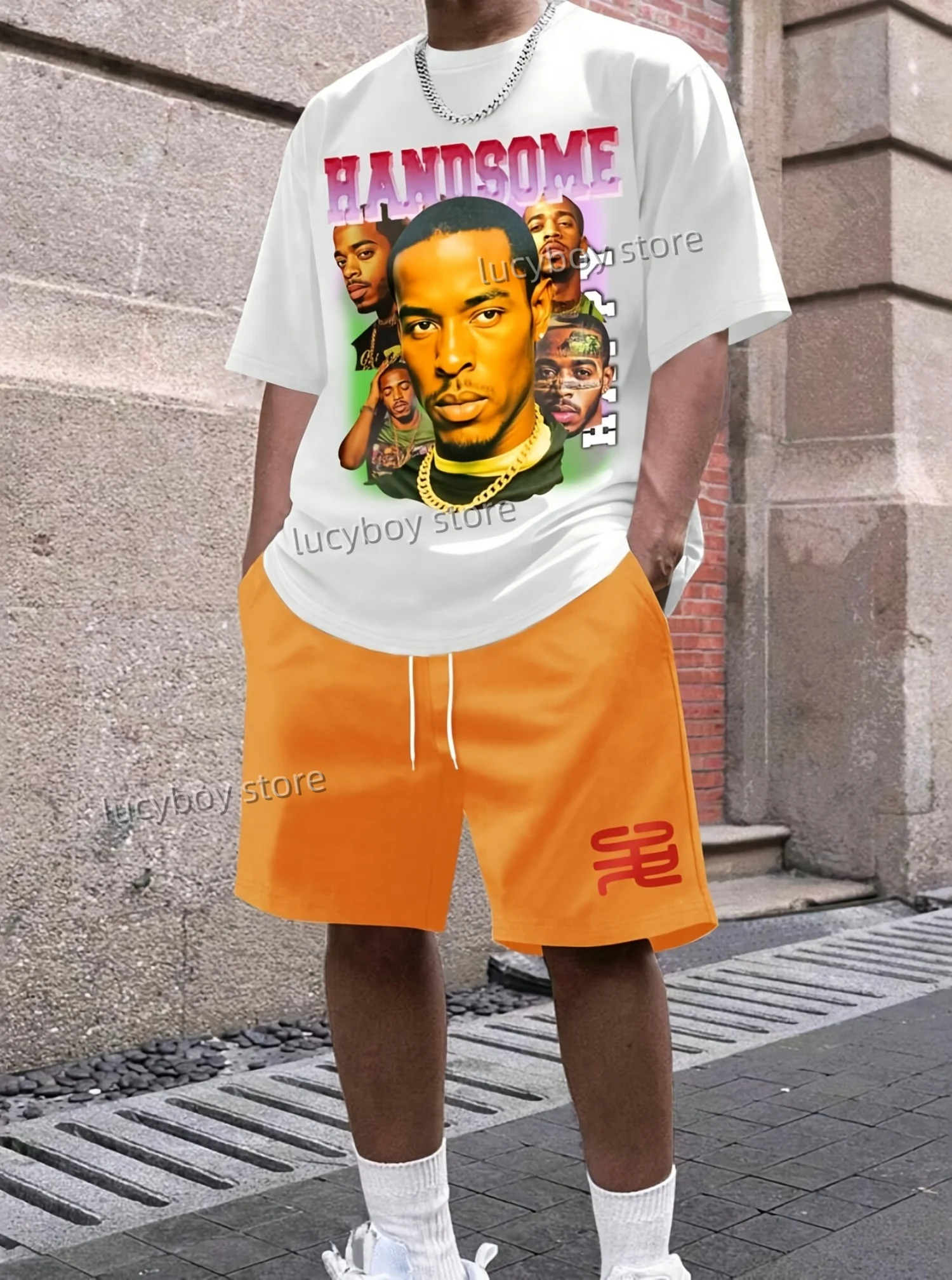 NEVER GIVE UP Print Men'S Summer Casual Short Sleeve T-Shirt Shorts Set Adult Basketball JoggingOversized 2 Piece Set Clothes