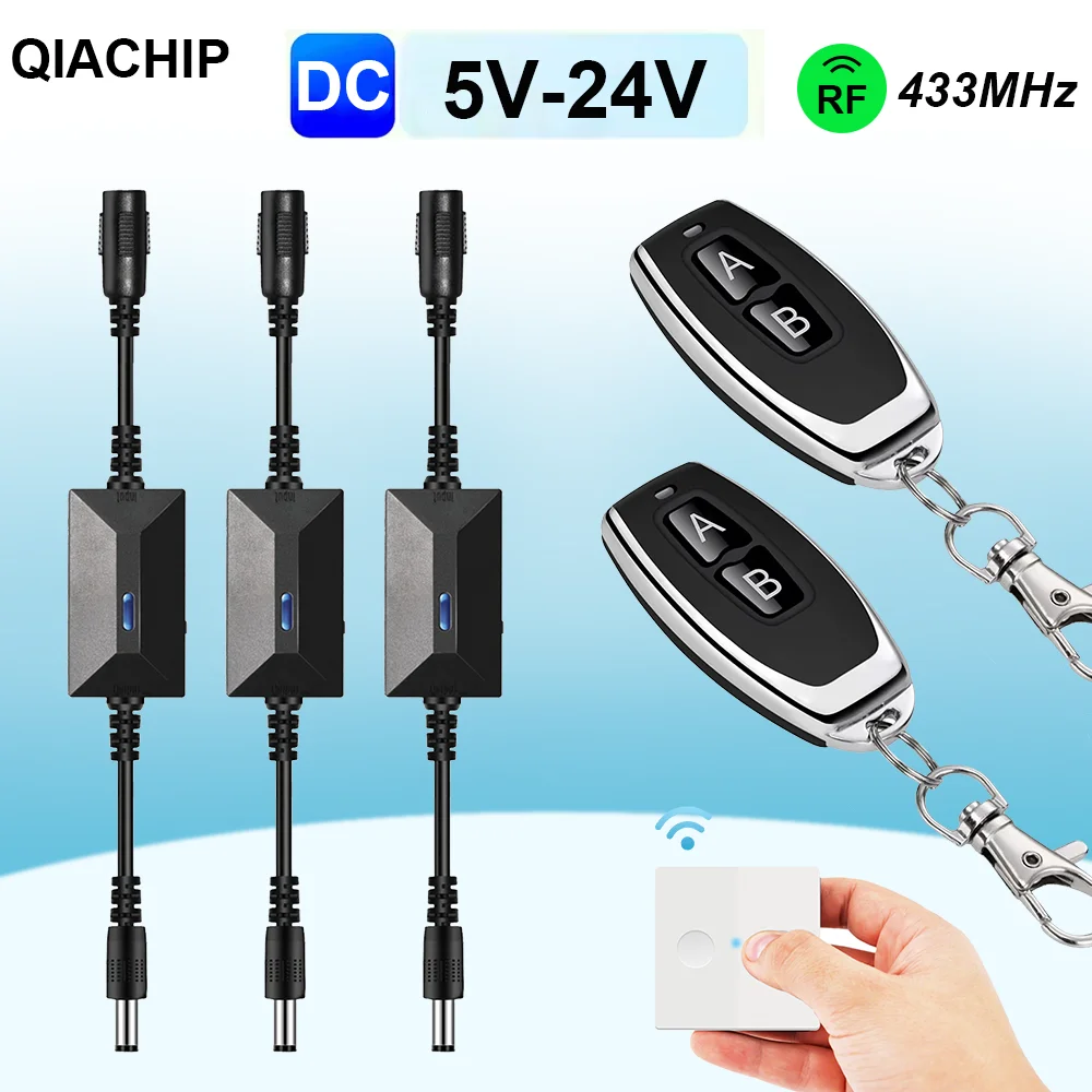 QIACHIP RF 433MHz Wireless Remote Control Switch DC 5V 12V 24V Driver Power ON OFF Relay For LED Light Reading Lamps Water Pump
