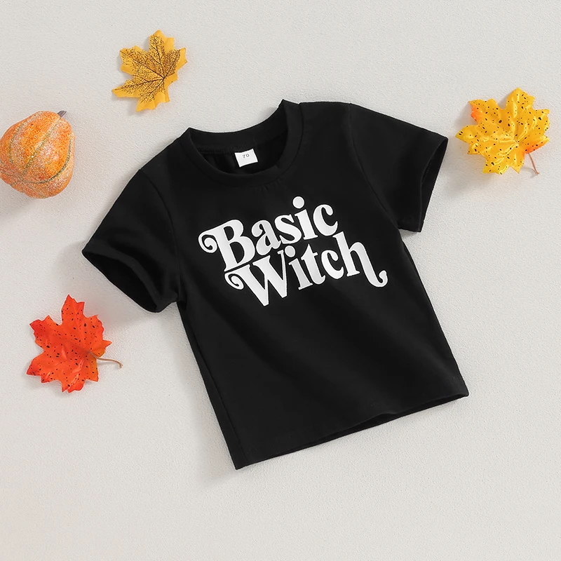 Baby Girls Halloween T-Shirts Fashion Short Sleeve Round Neck Letter Print Tops Toddler T-Shirts