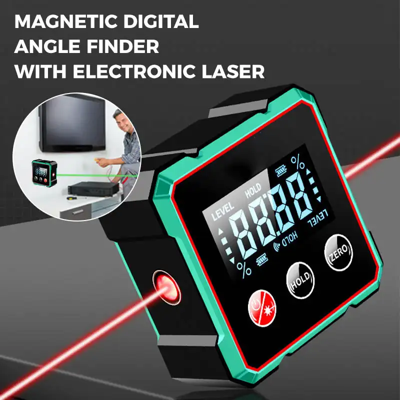 Magnetic Digital Angle Finder with Electronic Laser Gauge Protractor Inclinometer Level Magnets Level Ruler Angle Slope 0-90°