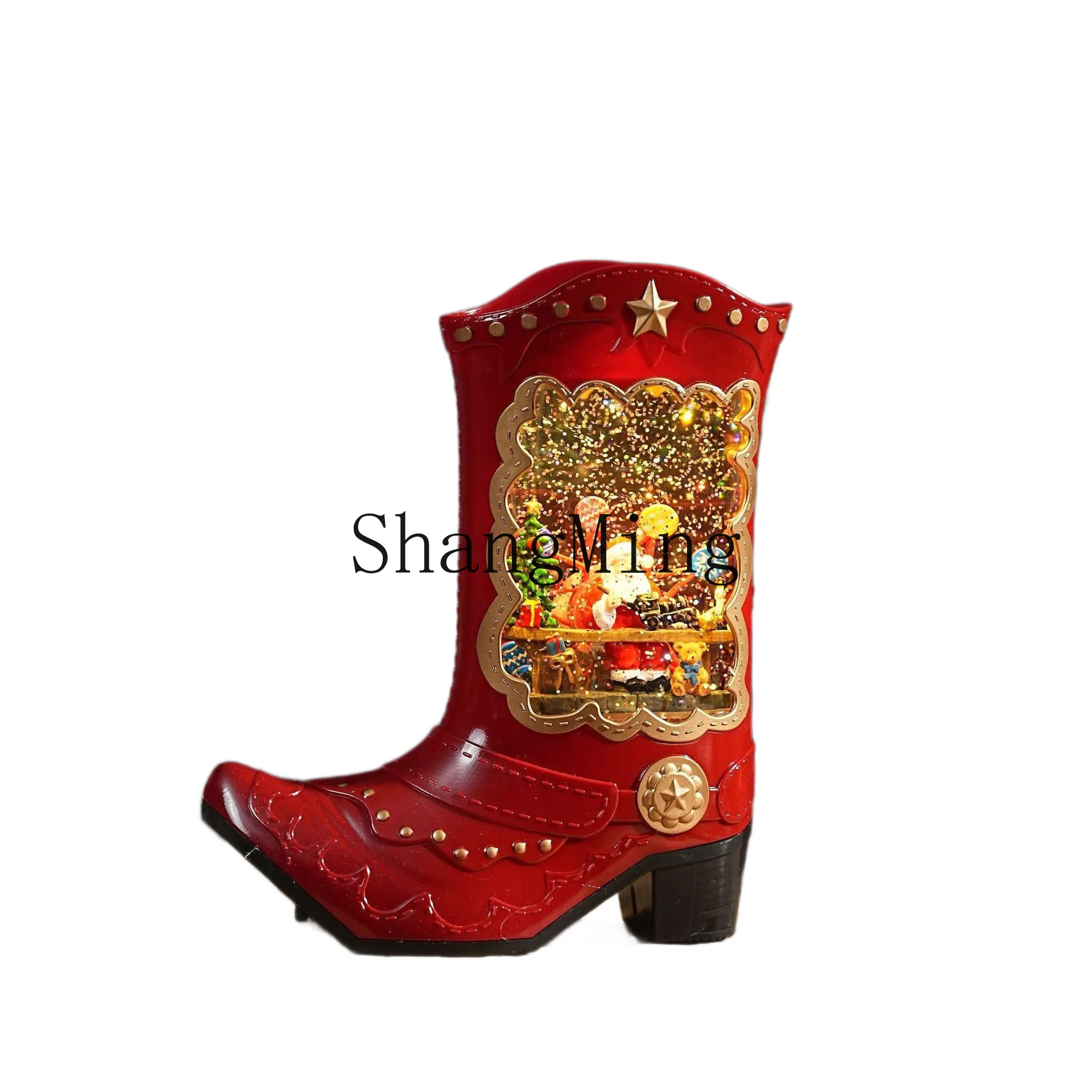 

PYH Christmas boots decoration water lamp crystal lamp creative music box, party decoration tabletop ornament