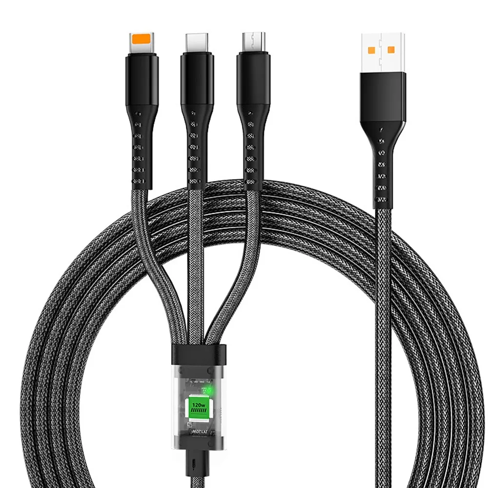 Micro USB/ Type C/IOS Phone Data Cable 3 in 1 Fast Charging One Drag Three 3 in 1 USB Cable Multi Head Cool