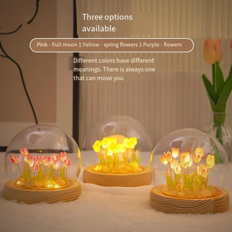 Tulp Nachtlampje Tulp Bloem Tafellamp Diy Simulatie Tulp Led Nachtlampje Handgemaakt Bedlampje Kerst Nieuwjaar Cadeau