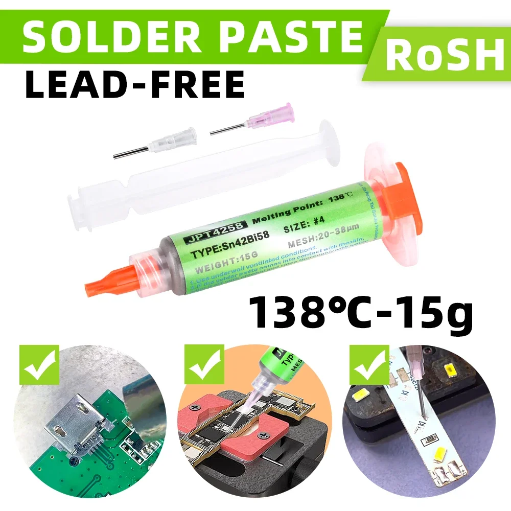 Sn42Bi58 SMD Welding Paste 138 ℃ Low Temperature Lead-free Syringe No Clean Solder Paste For Phone Component Repair image 3