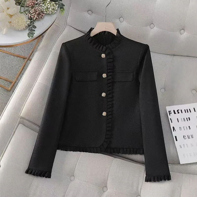 

Новинка 2026, розовая маленькая ароматная куртка, женские пиджаки, весенне-осенний короткий костюм, пальто, модный топ с грибком по бокам, женская верхняя одежда