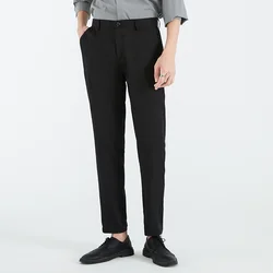 High End Fashion Korean Casual Straight Cropped Pants Men's Solid Patchwork Button Zipper Pocket Trendy Loose Simple Trousers