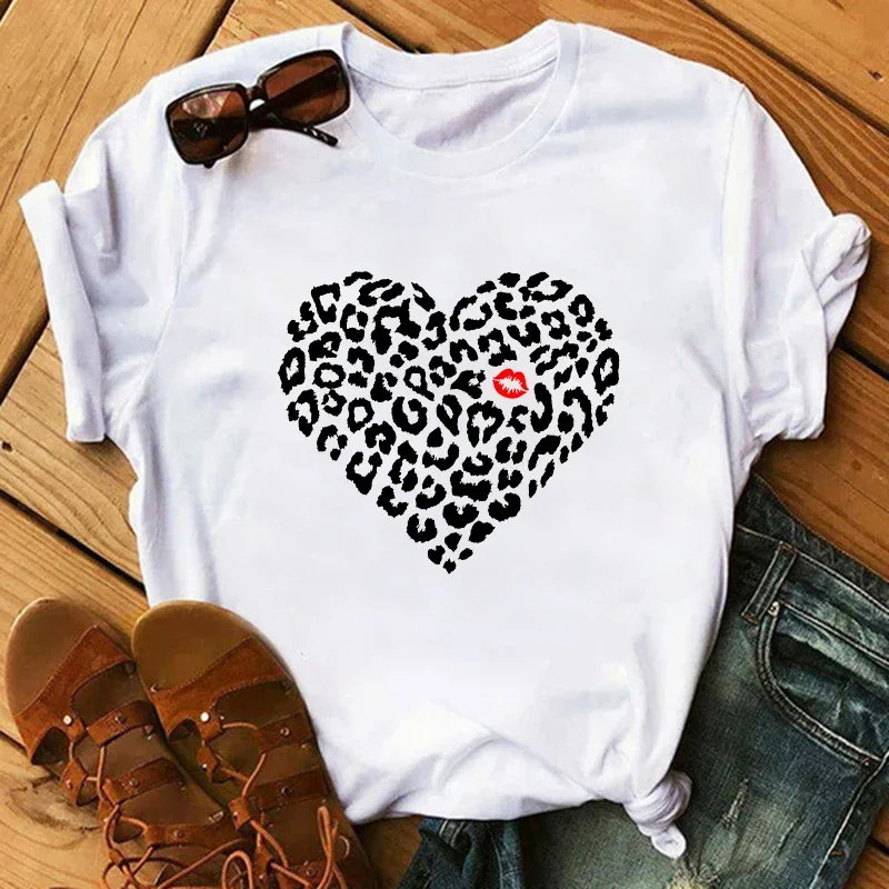 Leopard Print T Shirts Women Summer Short Sleeves T-shirt for Lady Shirt Harajuku O-neck Top Tees Female