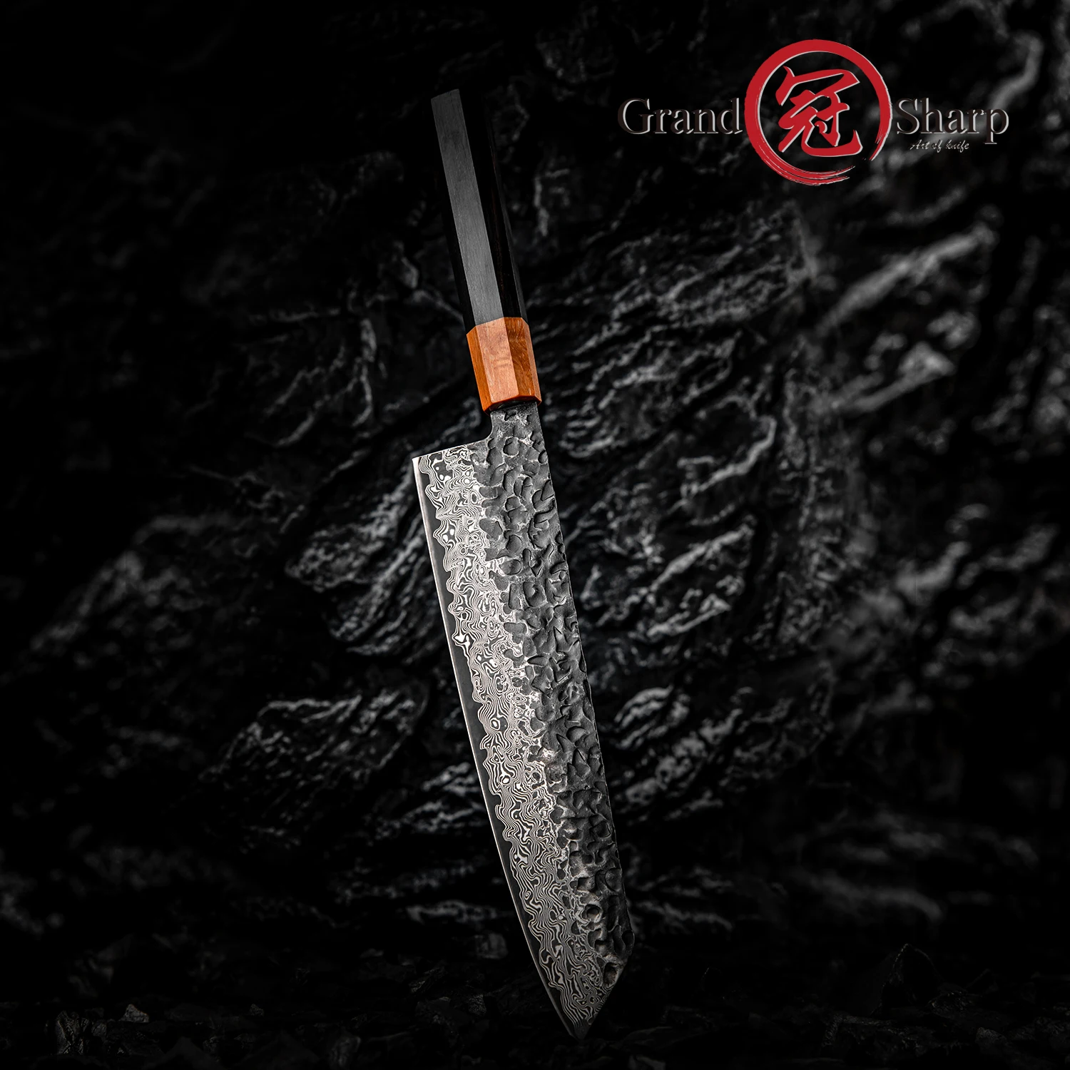 

Grandsharp 8.5 Inch Premium Kiritsuke Knife 67 Layers Damascus Steel with Ebony Wood Handle Multi Purpose Kitchen Cutting Tool