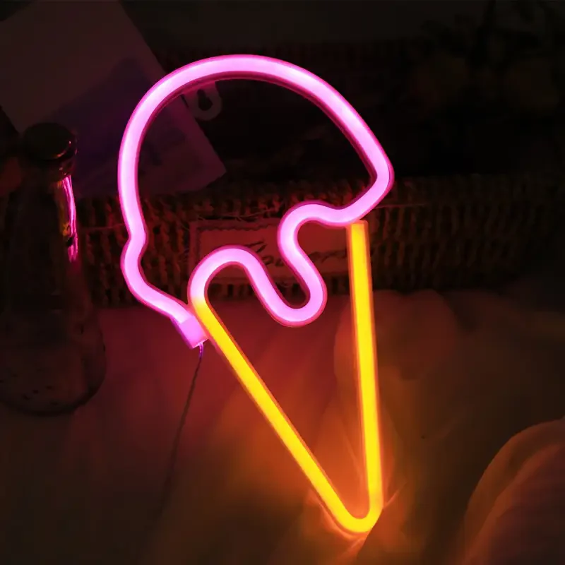 Ice Cream LED Neon Sign USB/Battery Powered LED Light for Bedroom Room Decoration Gift Night Light Decoration Holiday Decor