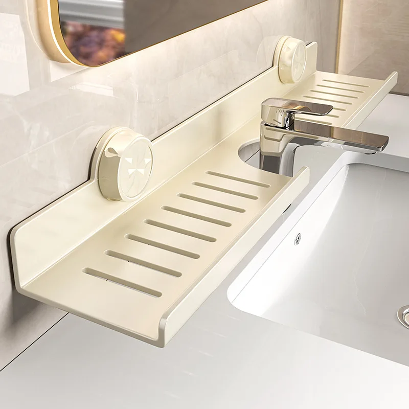 

Stick-On Bathroom Sink Tray, Waterproof Vanity Organizer, Space-Saving Waterproof Countertop Shelf for Toothbrush Cosmetics