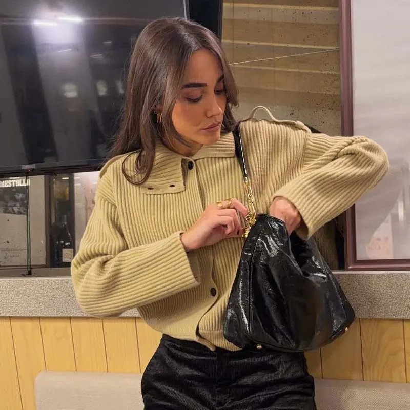 

YENKYE вязаный кардиган с высоким воротом, женская однобортная куртка с длинным рукавом, повседневная элегантная верхняя одежда, весенне-осенняя одежда