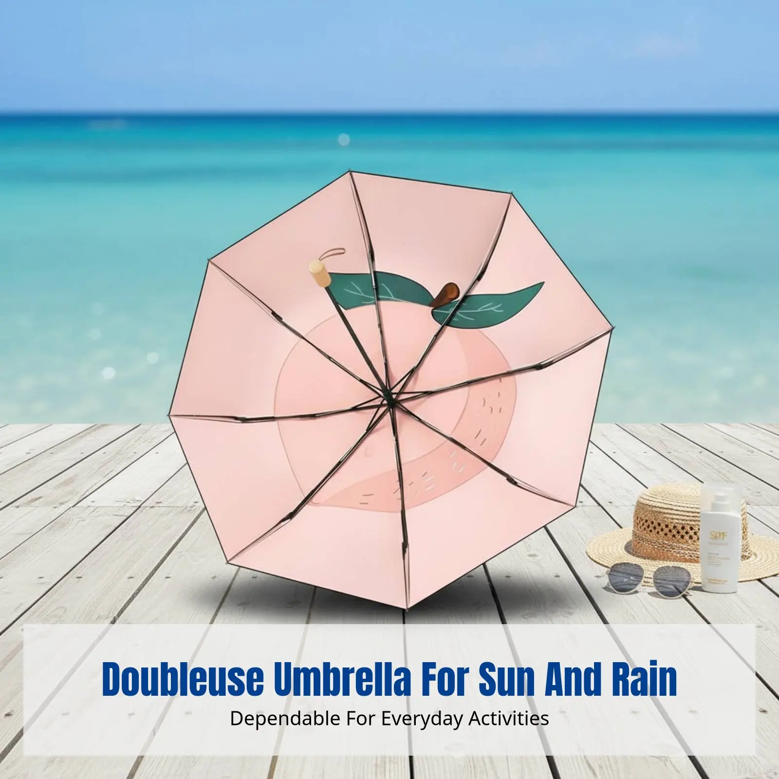 

Зонт с мультяшным фруктовым принтом, большой, трехсекционный, с двойным черным покрытием, от солнца и дождя, UPF50, механический, для взрослых