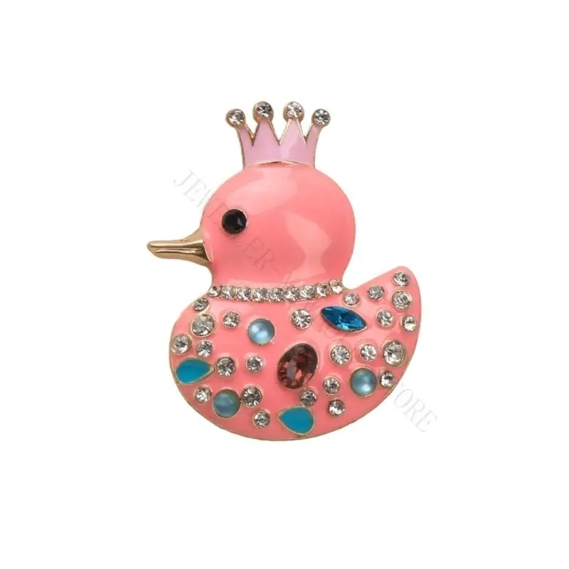 R7UF Fun Duck Shaped Brooch With Crowns And Crystals For Fashion Lightweight Secure Pin Fashionable Accessory Lapel Badge