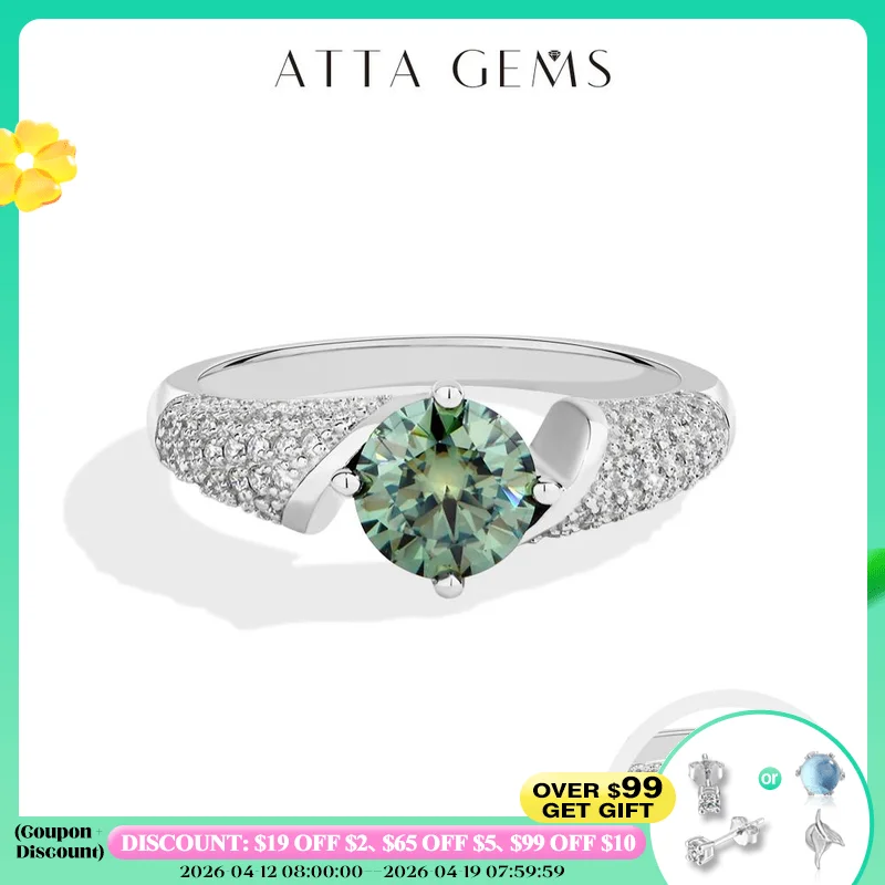 

ATTAGEMS Round Cut 1CT Yellowish-Green Moissanite Rings Original Color S925 Sterling Silver Wedding Ring for Women Fine Jewelry