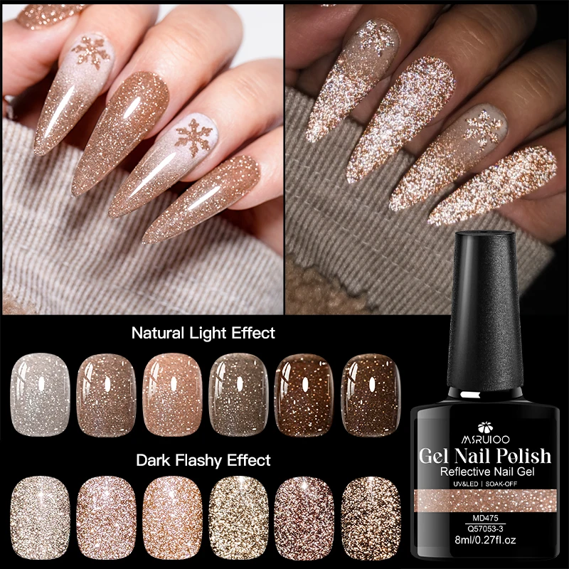 

8ml MSRUIOO Coffee Series Reflective Gel Nail Polish Autumn Winter Golden Brown Shimmer Art Varnish Compatible HEMA/TPO FREE