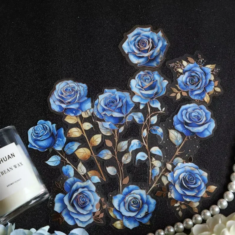 10 шт., наклейки для скрапбукинга, ПЭТ-материал для цветущих, фиолетовые ночные принадлежности, блокноты, вырезанные наклейки, 133*80 мм, тиснение розы, письмо