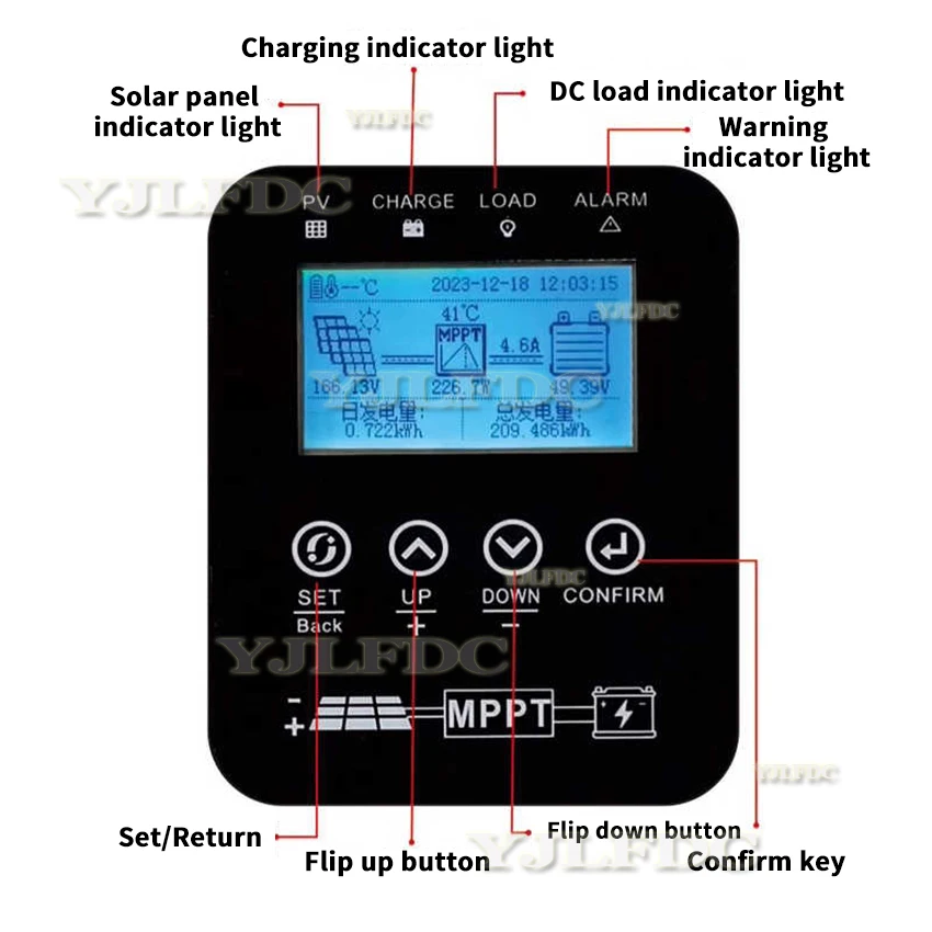 Auto 12V-96V MPPT 30A 60A Solar Charging Controller 230V LCD Touch Screen Home Solar Panel System Fully Automatic Photovoltaic