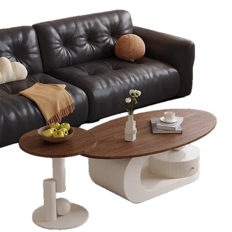 

Oval rock slab coffee table, living room home ins style light luxury, small apartment tea table side table combination