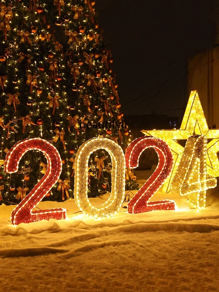 

07Large Christmas Tree Package Outdoor Frame Luxury Luminous Plaza Hotel Christmas Decoration