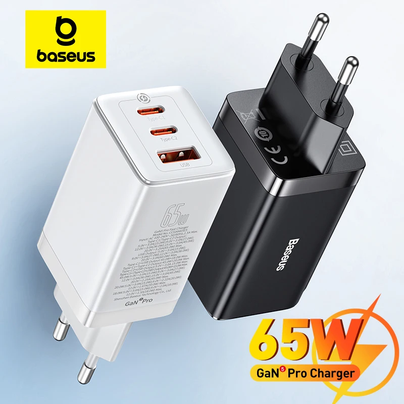 Baseus GaN 고속 충전기, 휴대용 4.0, 3.0 C 타입 PD USB 충전기, QC 4.0, 노트북 아이폰 15 14 13 용, 65W 