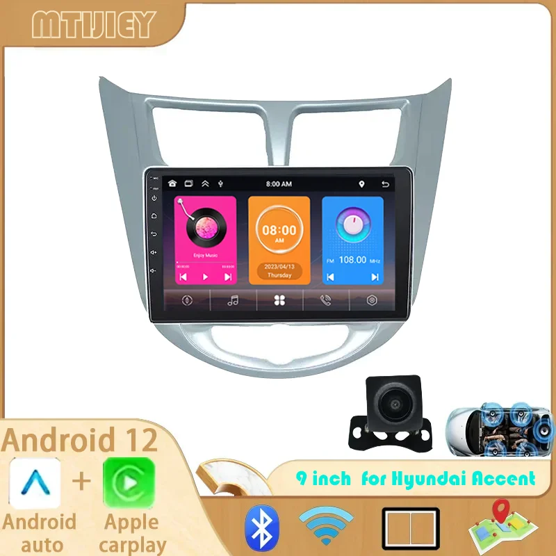 Wireless CarPlay Android Auto Radio for Hyundai Accent 2011-2016 Car Multimedia GPS 2 Din Autoradio with frame