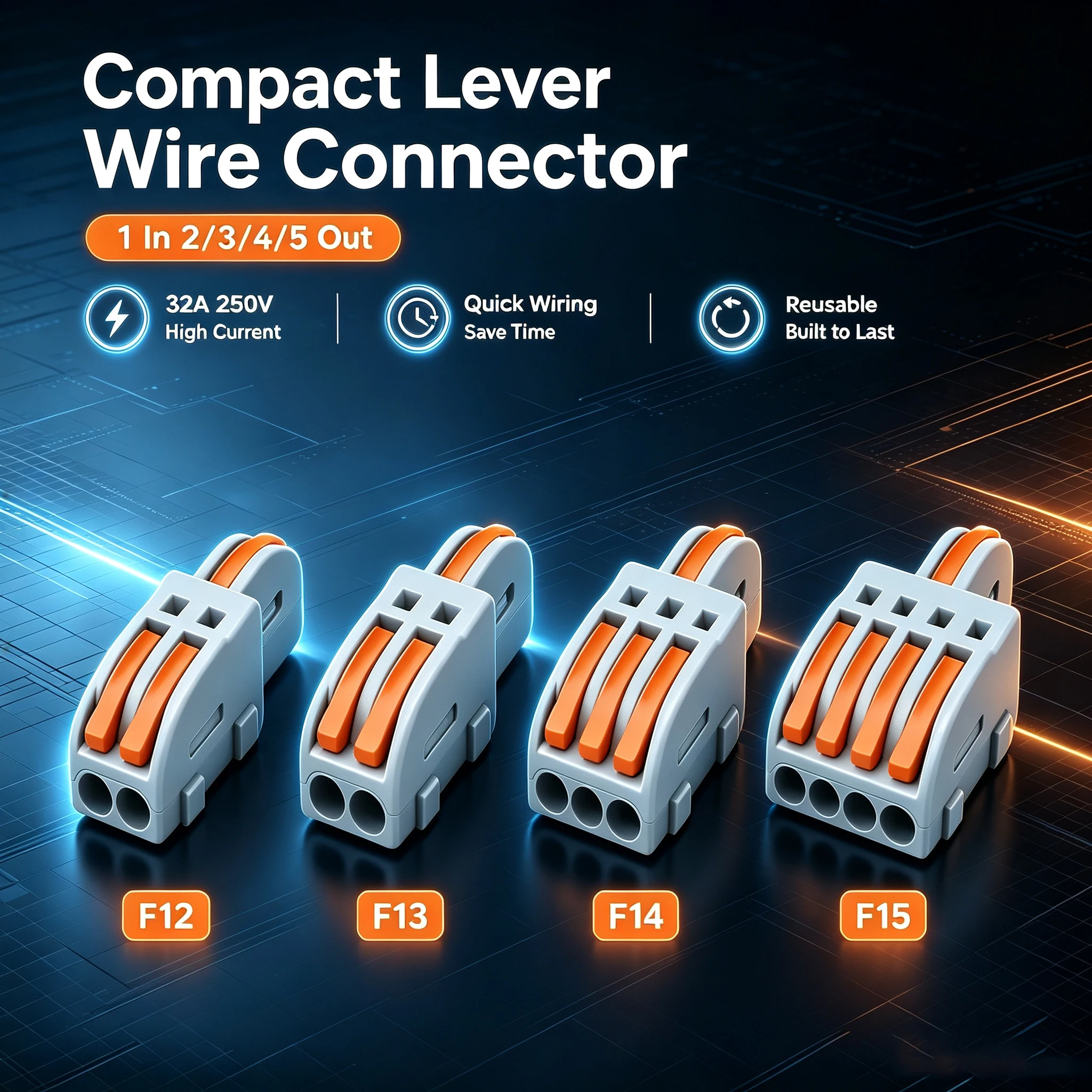 Mini Quick Wire Connectors Set 10/30/50PCS 1 in Multiple out Universal Compact Cable Splitter Push-in Terminal Block for Home LE