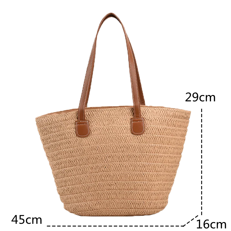 Bolso de mano trenzado con asa superior para mujer, bolsa de hombro portátil de paja grande, para fiesta en la playa, de verano