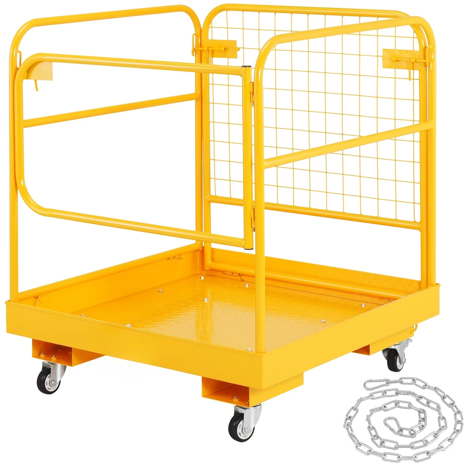 1200lbs Forklift Safety Cage Folding Security Platform with Lockable Swivel Wheels Holds 1 to 2 Adults for Aerial Work