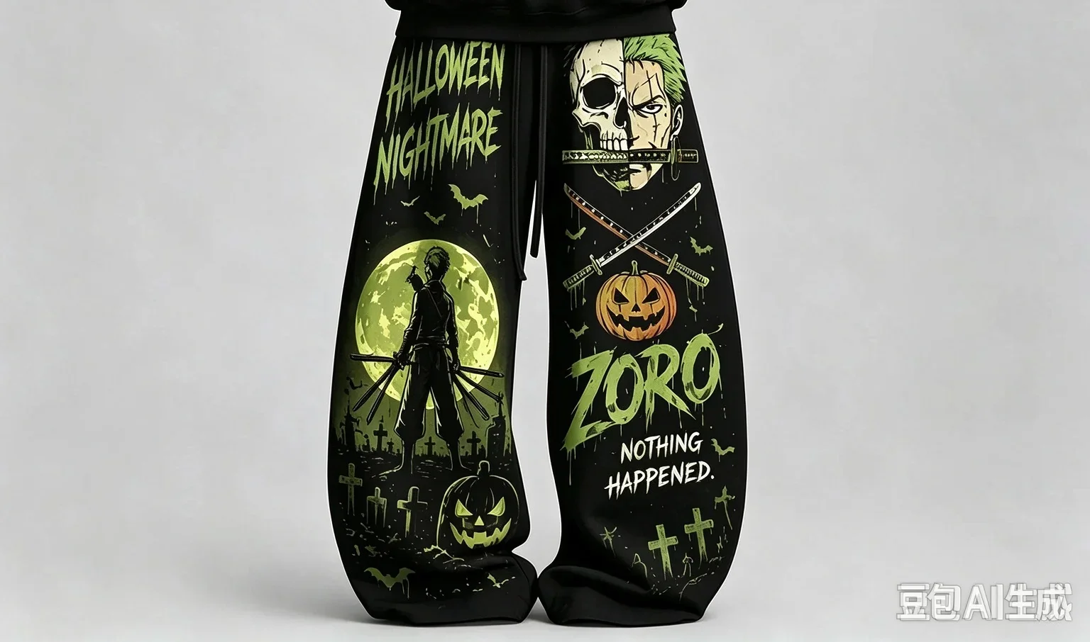 Zoro Halloween Casual Pants with Moon Tombstone Art Pattern, Outstanding Recognition for Reviewing Classic One Piece Moments