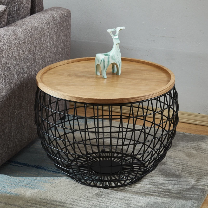 minimalist wrought iron round living room coffee table art multi-functional storage sofa side table