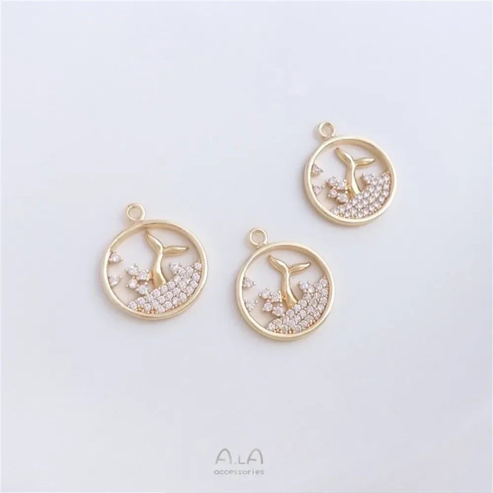 

14K Gold Package with Micro Inlaid Zircon Wave Fish Tail Pendant, Round Tag Pendant, DIY Necklace, Bracelet Charms Accessories