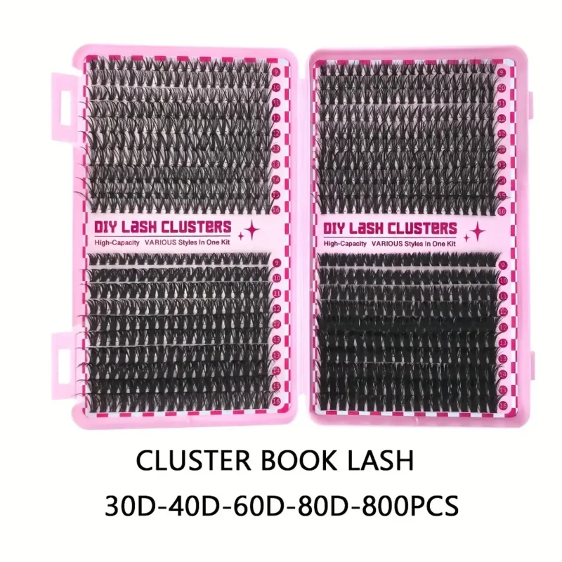 DIY 속눈썹 연장 클러스터 북 - D컬 메가 개별 속눈썹, 내추럴 & 캣아이 스타일, 집에서 재사용 가능한 인조 속눈썹
