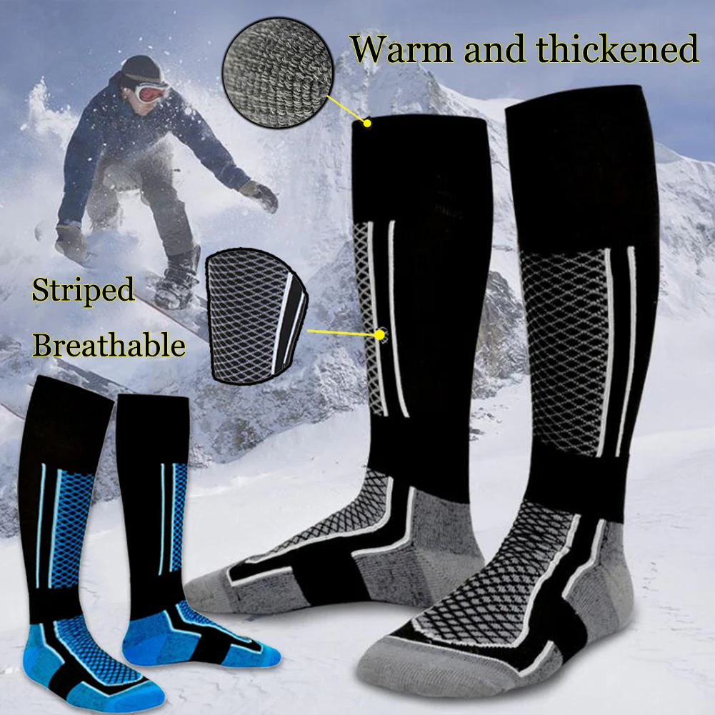 Winter-Skisocken, Wolle, Thermo-Sportsocken, Unisex, für Herren und Damen, warme Strümpfe, reduzierter Druck, Snowboard-Socken, gestreift geformt