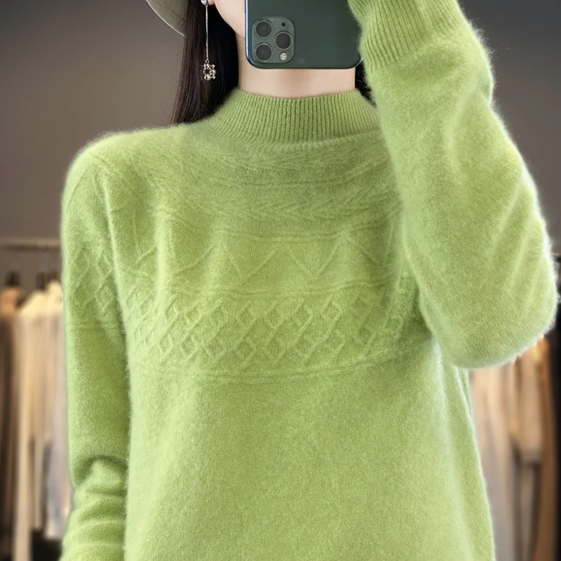 New 100% Cashmere Sweater Women's Mock Neck Pullover Long Sleeve Loose Fashion Cashmere Sweater Women's Autumn And Winter