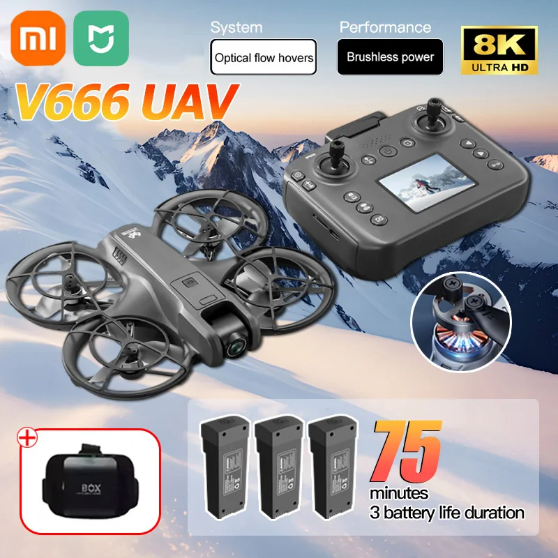 

Xiaomi V666 Drone 8K Aerial HD Dual Camera Intelligent Obstacle Avoidance Screen Remote Control Brushless Power GPS Drone