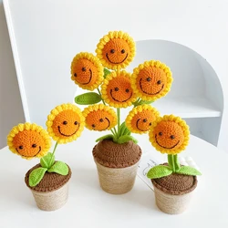 Crochet Woven Sunflower Potted Artificial Flowers Hand Knitted Plants Housewarming Home Table Decor Gifts for Women Girls